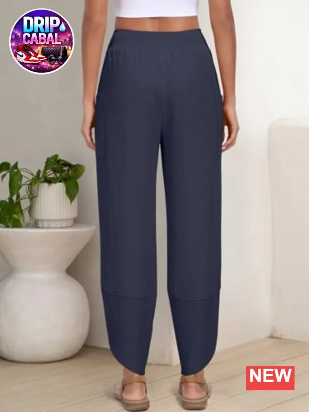 Womens Wide Leg Palazzo Capri Barrel Pants High Waisted Cropped Trousers